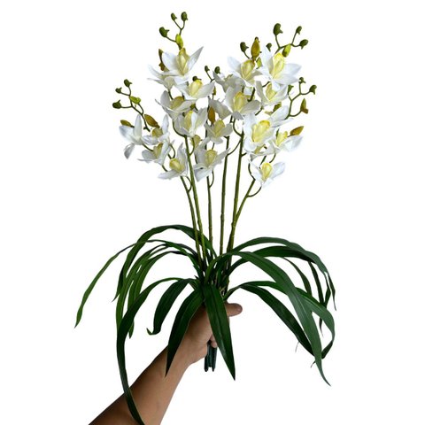 Kit 8 Orquídeas Dançantes Brancas Artificiais 60cm Silicone Toque Real Flor Premium