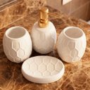 Ver imagem 1 de Jogo Banheiro Lavabo Acessórios Textura Hexagonal Kit 4pçs