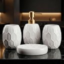 Ver imagem 3 de Jogo Banheiro Lavabo Acessórios Textura Hexagonal Kit 4pçs