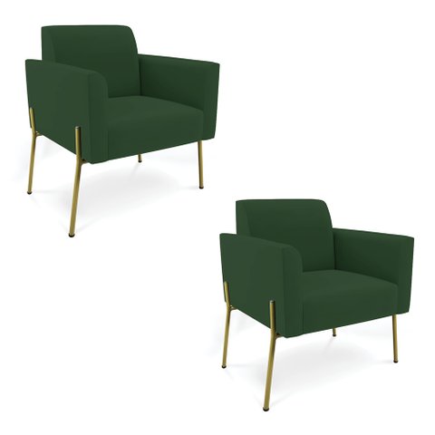 Poltrona Pé de Ferro Dourado para Salão Kit 2 Marisa Veludo D03 - D'Rossi Verde