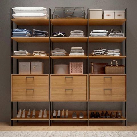 Guarda Roupa Closet 217,5cm com Prateleiras Dalla Costa Mdf Cor:freijó com Preto Fosco