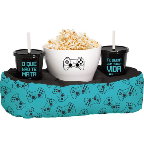 Almofada Temática Gamer com Pipoqueira e Dois Copos