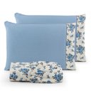 Ver imagem 1 de Jogo de Lençol Queen 3 Peças 180 Fios Algodão Estampado:florzinha-azul