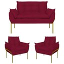 Ver imagem 1 de Kit 02 Poltronas + Namoradeira Reforçada Opala Metal Dourado Marsala