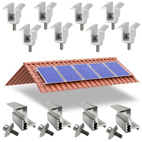 Kit Fixador Grampo Final e Intermediário Linha C para 05 Placas Painel Solar Alumínio e Inox | Perfi