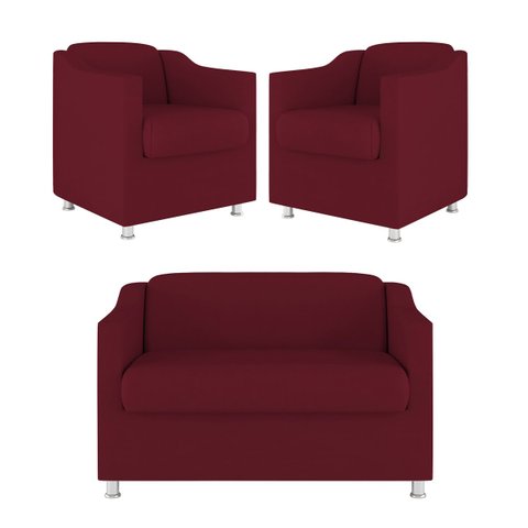 Kit 02 Poltrona Tilla Recepção + Namoradeira Sala Quarto Cor:marsala