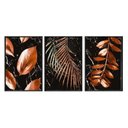 Ver imagem 1 de Kit 03 Quadros Decorativos - Natureza Folhas Bronze Marmore Flnt052 - Tela Canvas - 60x80cm
