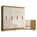 Ver imagem 1 de Guarda Roupa Casal e Cômoda Marajó Vênus 8 Portas 2 Gavetas MDP Moderno Freijó Off White Brilho