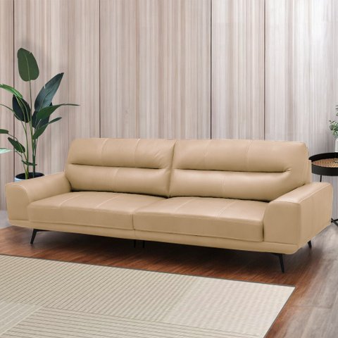 Sofá Decorativo Ashton 3 Lugares Sala de Estar 216cm Pés em Aço Couro Nude G88 - Gran Belo