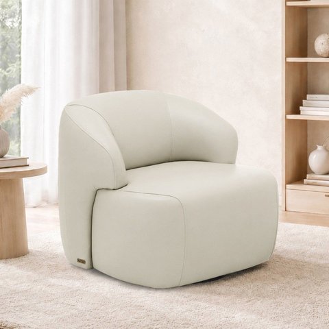 Poltrona Decorativa Giratória em Couro Livintus Leather