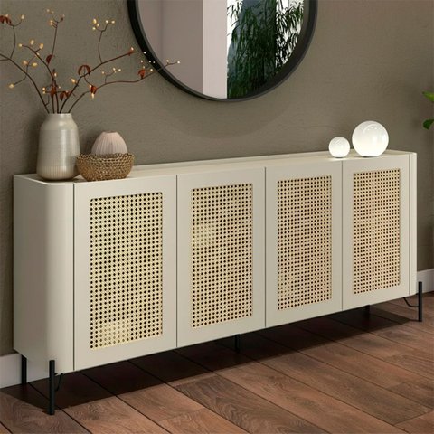 Buffet Mdf com Gaveta e Palha Natural L180 X A81,5cm Luna/preto F831s
