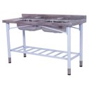 Ver imagem 1 de Pia Industrial Benfati Inox 430 150x60cm Pés Pintados Paneleiro Gradeado com 2 Cubas 560GR