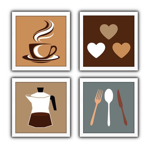 Quadro Decorativo Cozinha Copa Cantina Objetos Café Xícara - Moldura Branca