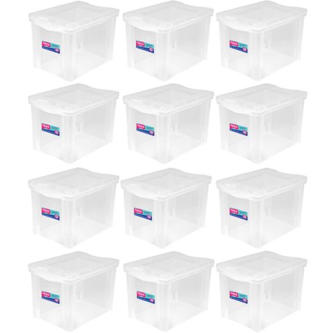 Kit 12 Caixas Organizadoras 30l Multiuso Alta Ordene Transparente Radical Color