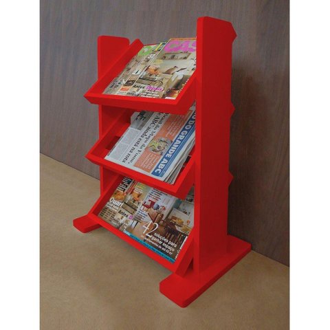 Revisteiro De Piso Chão Porta Revistas Livros Vermelho Laca