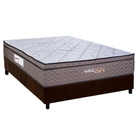 Cama Box Casal: Colchão Magnético Paropas C/ Vibro Massagem Aplause Smart Brown + Base Crc Suede