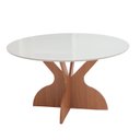 Ver imagem 1 de Mesa de Jantar Redonda 1,35m com Tampo de Vidro Dalla Costa Cor:off White com Freijó