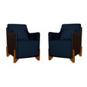 Ver imagem 1 de Kit 2 Poltronas Composê Heloisa Couro Marrom Veludo Azul Marinho