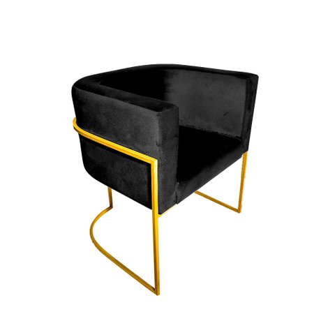 Cadeira de Jantar Premium Base de Ferro Dourada Veludo Preto
