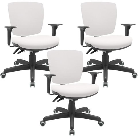 Kit 03 Cadeiras de Escritório Executiva Office Giratória Preto Baixa Flexi P03 Vinil Branco - Lyam L