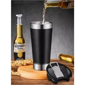 Copo Termico para Cerveja Cafe Cha em Inox com Tampa e Abridor de Cerveja 473ml