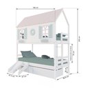 Ver imagem 3 de Beliche Casinha Bela com Coração 2 Gavetas Kit Escada/escorregador - Madeira Maciça Branco/rosa/