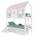 Ver imagem 2 de Beliche Casinha Bela com Coração 2 Gavetas Kit Escada/escorregador - Madeira Maciça Branco/rosa/