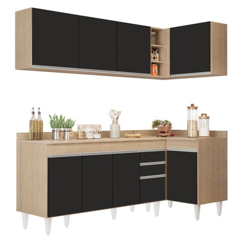 Armário de Cozinha Modulado de Canto Esquerdo 4 Peças Cp50 Balcão com Tampo Castanho/preto - Lumil L