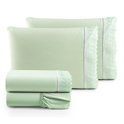 Jogo de Lençol Cama Casal 4 Peças 100% Algodão Percal 180 fios Com Leze:Verde