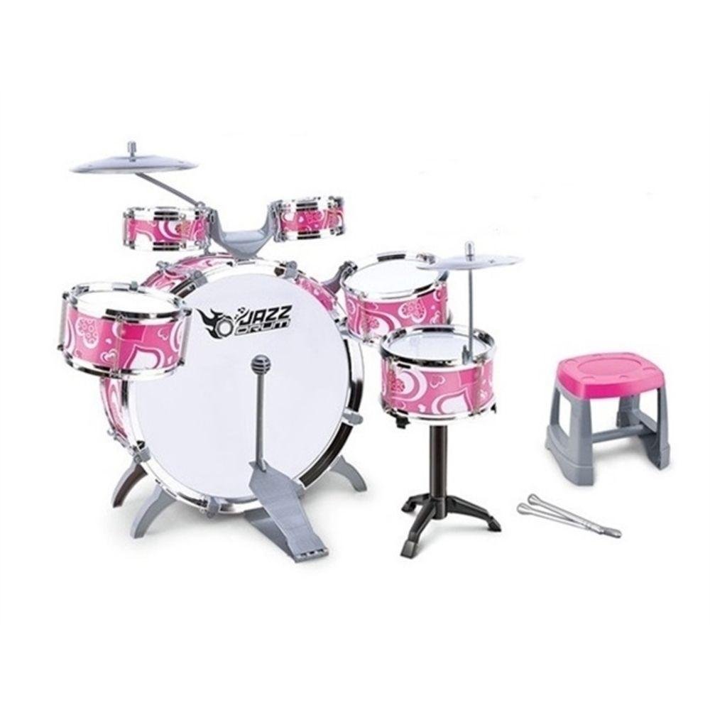 BATERIA INFANTIL ROSA ROCKY GIRL GRANDE 10 PEÇAS CRIANÇA COM PEDAL ...