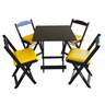 Conjunto Mesa Dobrável com 4 Cadeiras Preto Estofado Amarelo Kit Bar Restaurante - 1