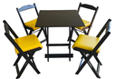 Ver imagem 1 de Conjunto Mesa Dobrável com 4 Cadeiras Preto Estofado Amarelo Kit Bar Restaurante