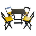 Ver imagem 1 de Conjunto Mesa Dobrável com 4 Cadeiras Preto Estofado Amarelo Kit Bar Restaurante