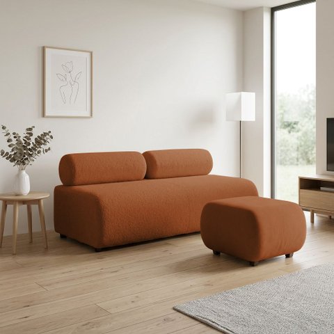 Sofá 3 Lugares e Puff para Sala Orgânico Nara Base Fixa Moderno Bouclê D03 - D'Rossi
