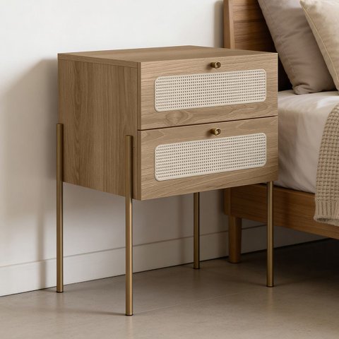 Mesa de Cabeceira 02 Gavetas com Telinha Industrial Indy A03 Hanover Dourado - Lyam Decor