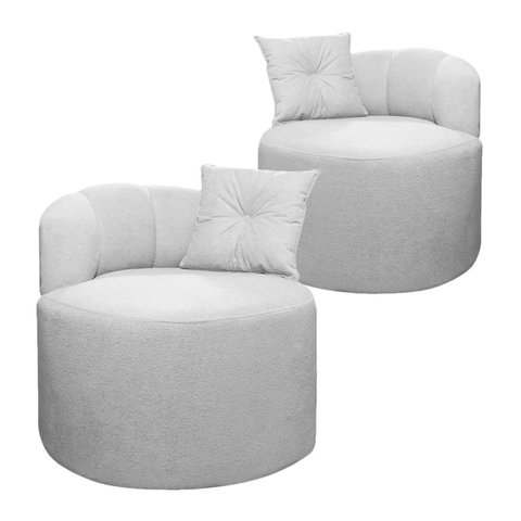 Conjunto 2 Poltronas Decorativas Plaza Linho Bouclê Cinza Sofa Store