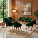 Ver imagem 1 de Kit 8 Poltrona Sala Decorativa Louis Veludo Verde Pés Palito Castanho