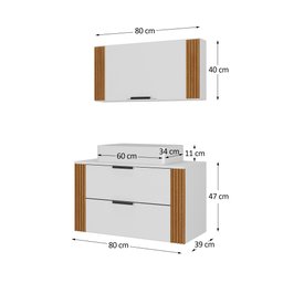 Conjunto Gabinete Banheiro Taos 80cm (armário + Cuba + Espelheira + Tampo Vidro) - 5