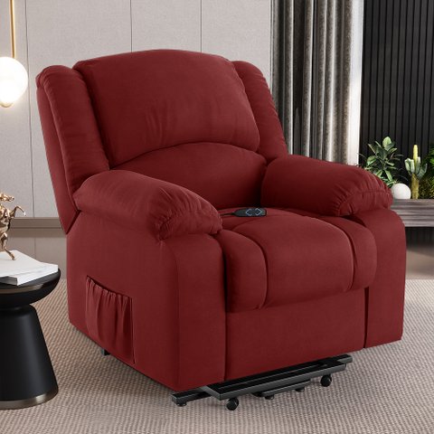 Poltrona do Papai Reclinável Sala de Cinema Madrid Elevação Lift Elétrico Veludo Vermelho G23 Gran B