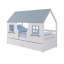 Ver imagem 2 de Cama Casinha Encantada com 02 Gavetas Madeira Maciça Branco/ Azul Housin