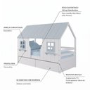 Ver imagem 3 de Cama Casinha Encantada com 02 Gavetas Madeira Maciça Branco/ Azul Housin