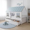 Ver imagem 1 de Cama Casinha Encantada com 02 Gavetas Madeira Maciça Branco/ Azul Housin