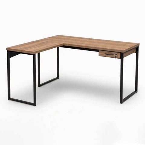 Mesa Escrivaninha em L Grossa 150x130 C/ Gaveta e Chave Nogal