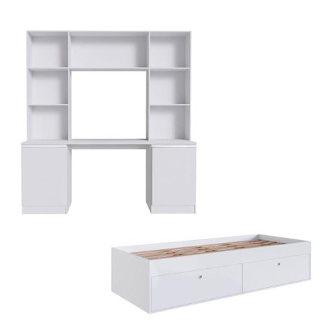 Quarto Juvenil com Cama Solteiro, Escrivaninha e Estante Multifuncional Smart Multimóveis MCR45369