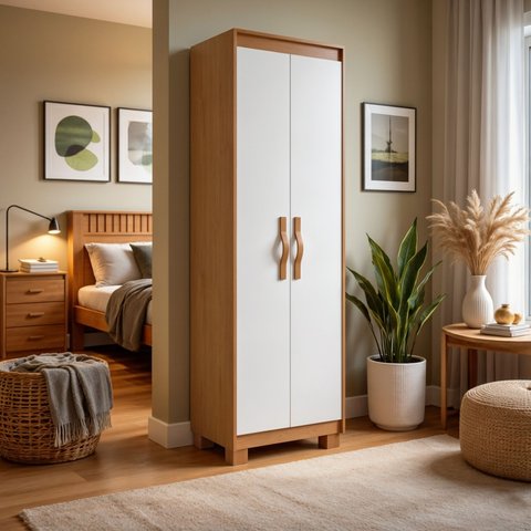 Sapateira Multiuso 2 Portas 5 Prateleiras com Pés 184cm Bliss Bege Amêndoa Clean/Branco
