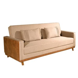 Sofá Cama 3 Lugares 2,05m Reclinável Yara Bom Pastor Bege/caramelo