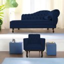 Ver imagem 1 de Kit Diva Recamier Diana 185cm Lado Esquerdo e 01 Poltrona Classic Suede Azul Marinho - ADJ Decor
