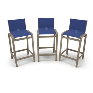 Kit 3 Banquetas Alta Bancada Alumínio Fendi Tela Azul