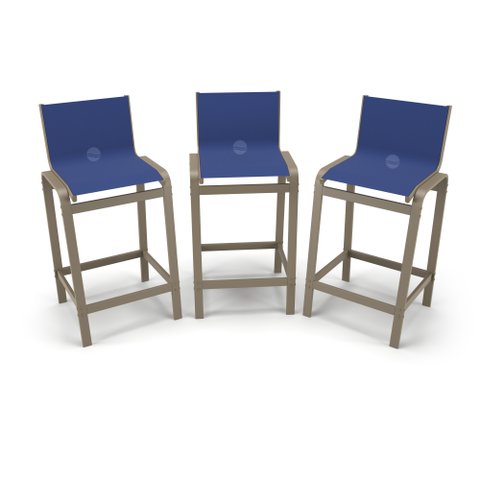 Kit 3 Banquetas Alta Bancada Alumínio Fendi Tela Azul