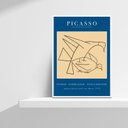 Ver imagem 2 de Quadro Minimalista Picasso Azul Mulher E pássaro 45x34cm - com Vidro:madeira Branca